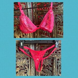 Victoria's Secret Pink Lace Sexy Bra w/ Openings & Thong